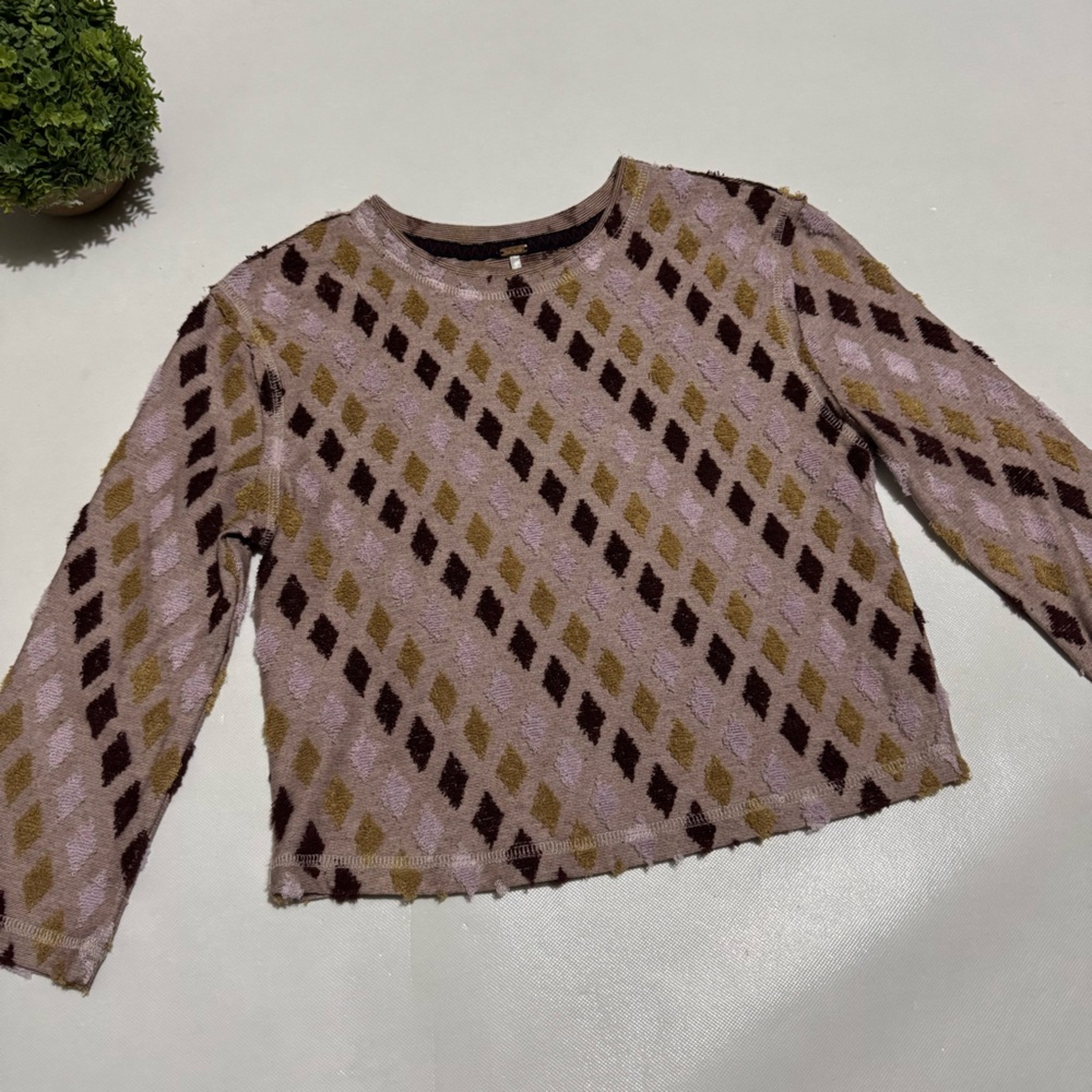 Free People Magic Carpet Cropped Tee Size XS Textured Purple Western Boho - Picture 1 of 4